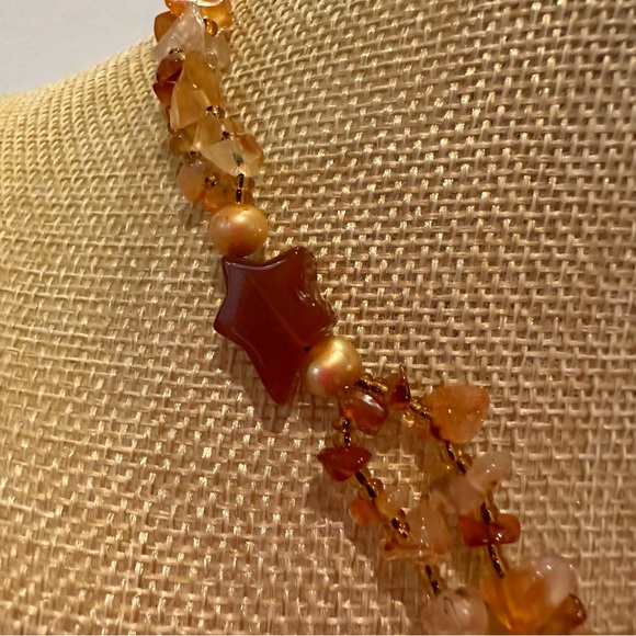 Gorgeous Genuine Carnelian Gemstone and Freshwater Pearls Necklace- orange - Picture 4 of 10